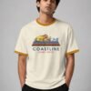 Coastline ringer tee in off-white with mustard trim, front Coastline ringer tee in off-white with mustard trim, front