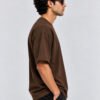 Plain Cotton 220 GSM Oversized Tee – Brown – model right side view Plain Cotton 220 GSM Oversized Tee – Brown – model right side view