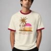 Golden Hour ringer tee in off-white with maroon trim, front Golden Hour ringer tee in off-white with maroon trim, front