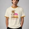 Golden Hour ringer tee in off-white with mustard trim, front Golden Hour ringer tee in off-white with mustard trim, front