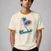 Hawaii Home Grown ringer tee in off-white with mustard trim, front