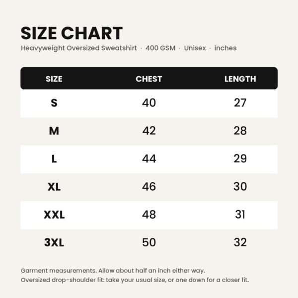 heavyweight-oversized-sweatshirt-400gsm-size-chart Black Heavyweight Oversized Sweatshirt — 400 GSM