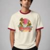 Island Surf Flavor ringer tee in off-white with maroon trim, front