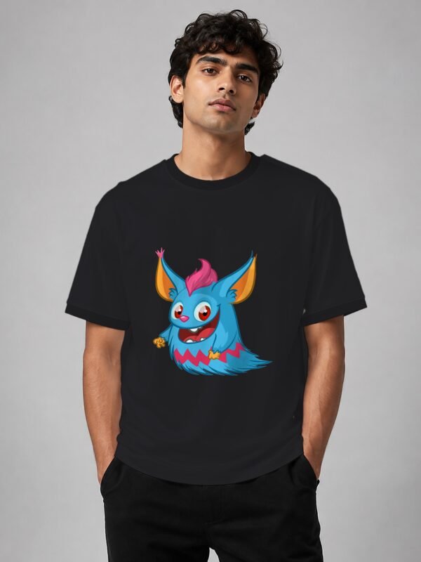 blue monster oversized tee black front Kool Kameez