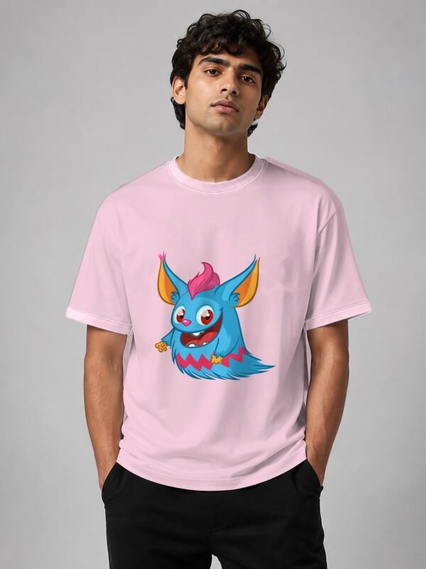 blue monster oversized tee light baby pink front Kool Kameez
