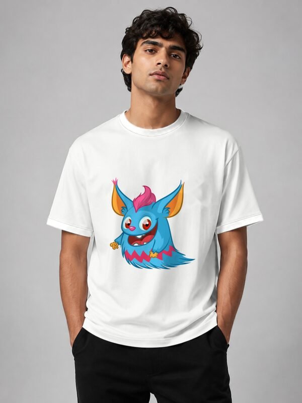blue monster oversized tee white front Kool Kameez