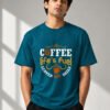 kk-coffee-lifes-fuel-round-neck-tee-petrol-blue-model Coffee Life’s Fuel round neck tee petrol blue, on model, Kool Kameez
