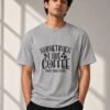 kk-coffee-more-than-people-round-neck-tee-grey-melange-model Coffee More Than People round neck tee grey melange, on model, Kool Kameez