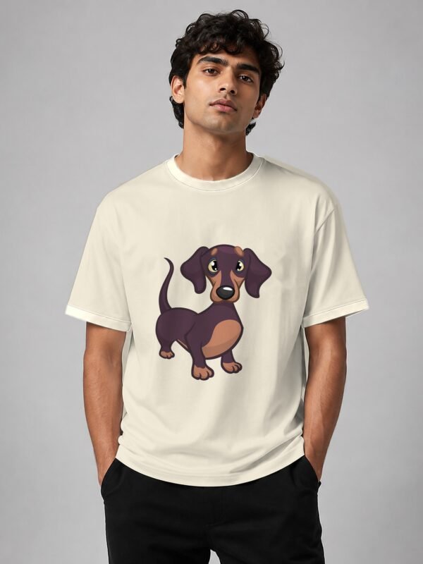 dachshund oversized tee off white front Kool Kameez