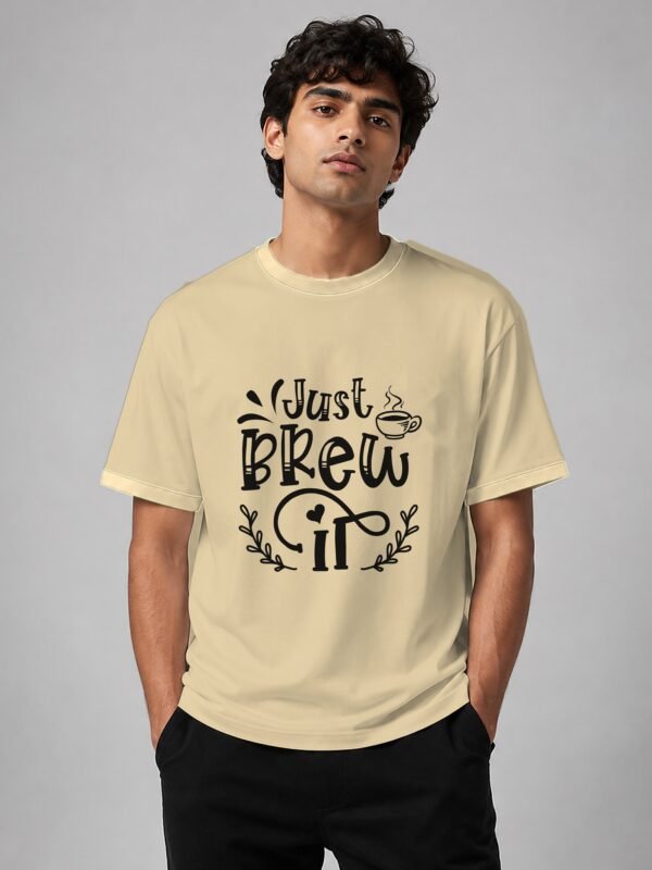 just brew it round neck tee beige front Kool Kameez