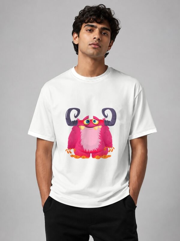 pink monster oversized tee white front Kool Kameez