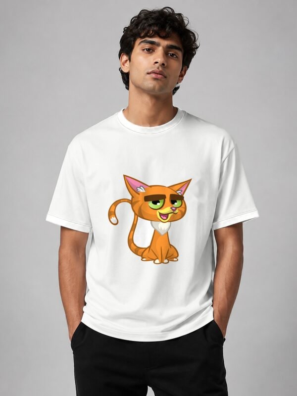 sassy cat oversized tee white front Kool Kameez