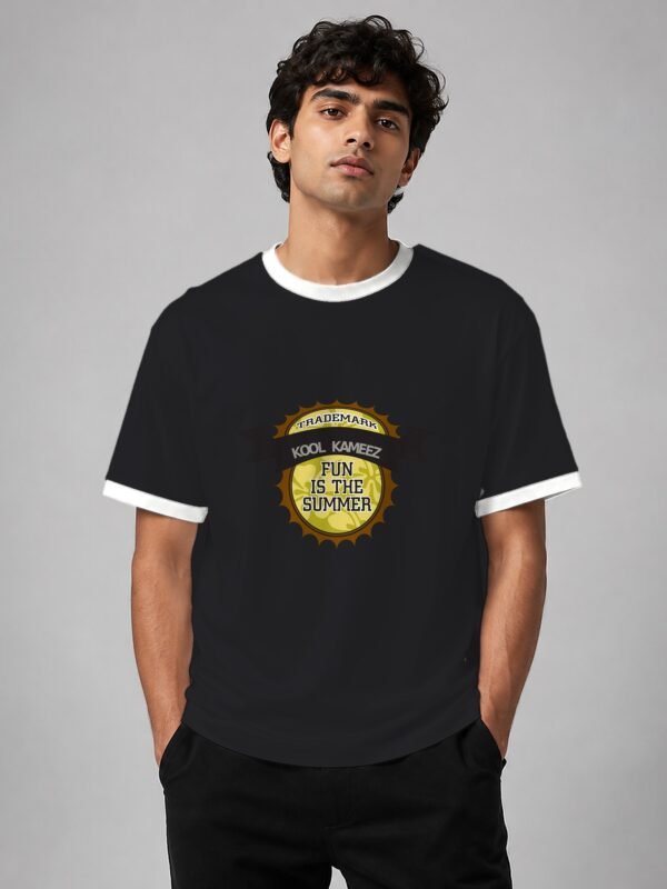 summer ringer tee black white trim model front Kool Kameez