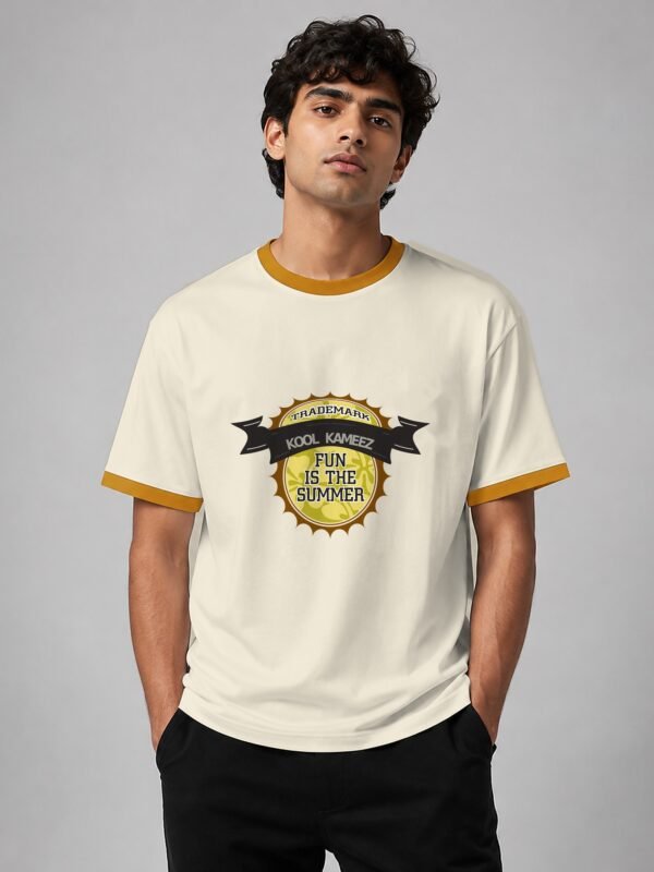 summer ringer tee off white mustard trim model front Kool Kameez