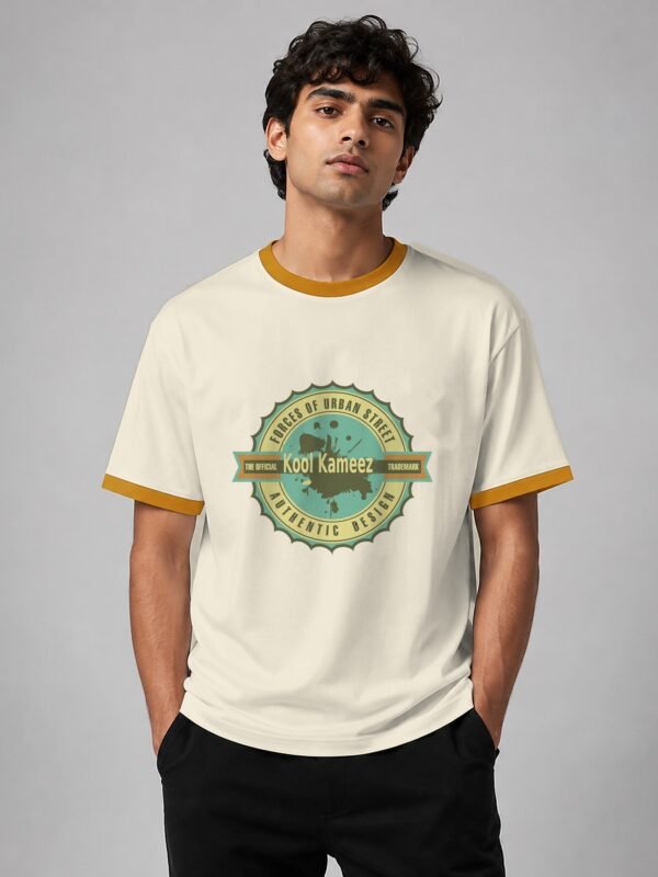 kk-urban-street-ringer-tee-off-white-mustard-trim-model-front urban street ringer tee off white mustard trim model front Kool Kameez