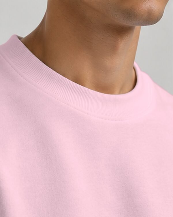 Light Baby Pink heavyweight oversized sweatshirt 400 GSM, collar close-up