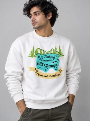 Nothing Is Permanent crew sweatshirt in white — front view