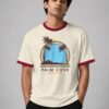 Palm Cove ringer tee in off-white with maroon trim, front