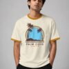 Palm Cove ringer tee in off-white with mustard trim, front