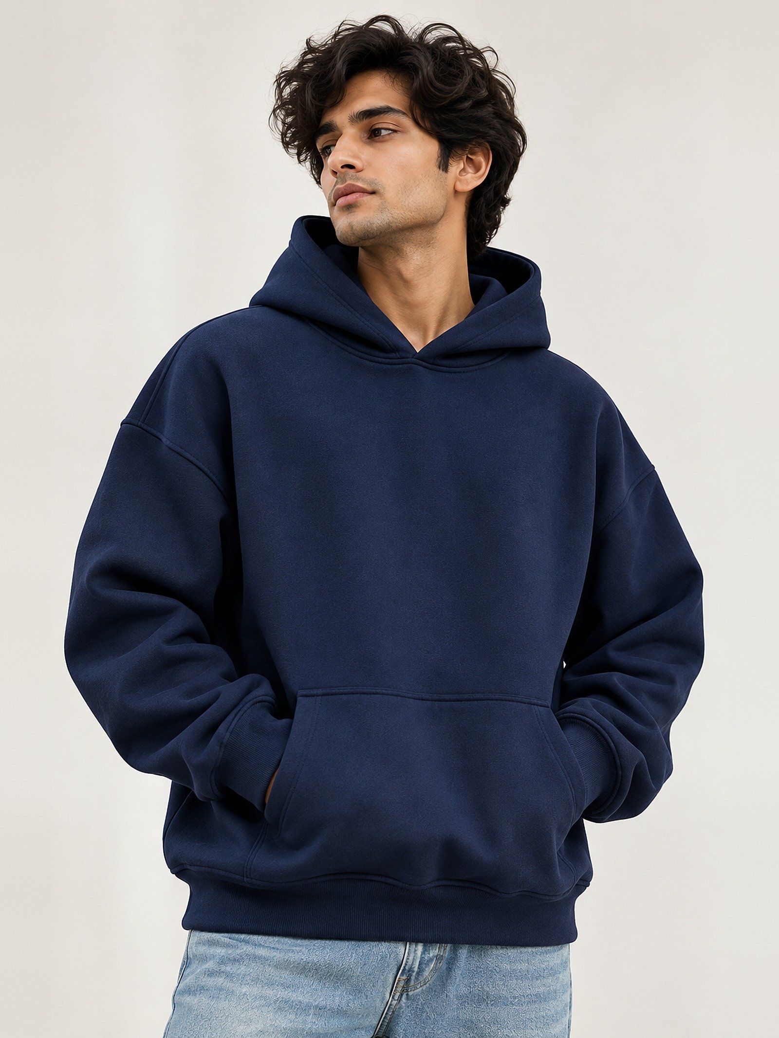 440 GSM premium oversized hoodie in navy blue