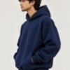 Premium Oversized Hoodie 440 GSM, Navy Blue, left side view 440 GSM premium oversized hoodie in navy blue, left side view