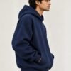 Premium Oversized Hoodie 440 GSM, Navy Blue, right side view 440 GSM premium oversized hoodie in navy blue, right side view