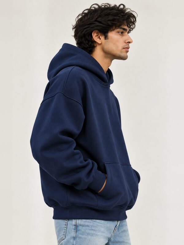 Premium Oversized Hoodie 440 GSM, Navy Blue, right side view 440 GSM premium oversized hoodie in navy blue, right side view