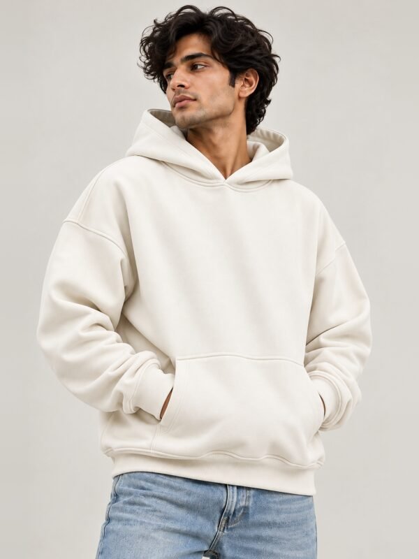 Premium Oversized Hoodie 440 GSM, Off White, front view 440 GSM premium oversized hoodie in off white, front view