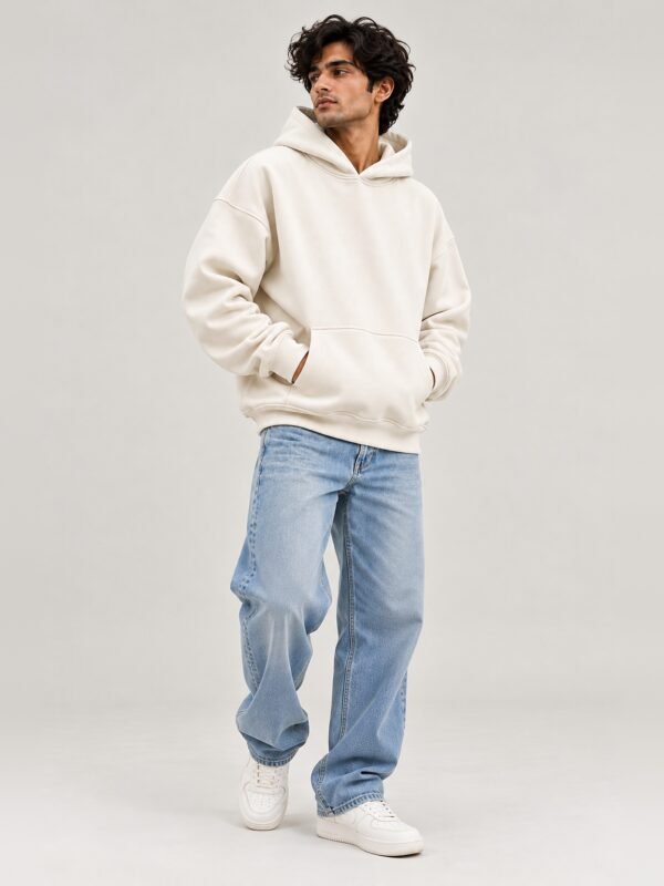 Premium Oversized Hoodie 440 GSM, Off White, full-length view 440 GSM premium oversized hoodie in off white, full-length view