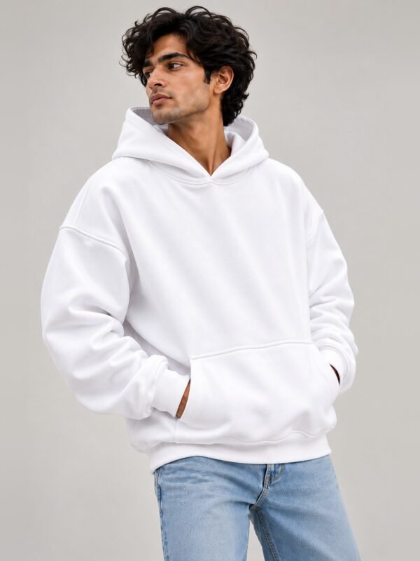 Premium Oversized Hoodie 440 GSM, White, front view 440 GSM premium oversized hoodie in white, front view