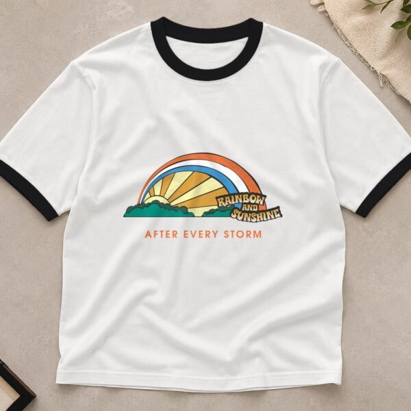 Rainbow And Sunshine ringer tee flat lay