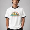 Rainbow And Sunshine ringer tee in white with black trim, front