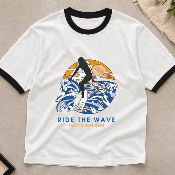 Ride The Wave ringer tee flat lay