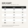 Ringer tee size chart, XS to XXL, in inches