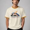 Thunder Swell ringer tee in off-white with mustard trim, front