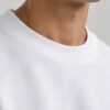 White heavyweight oversized sweatshirt 400 GSM, collar close-up