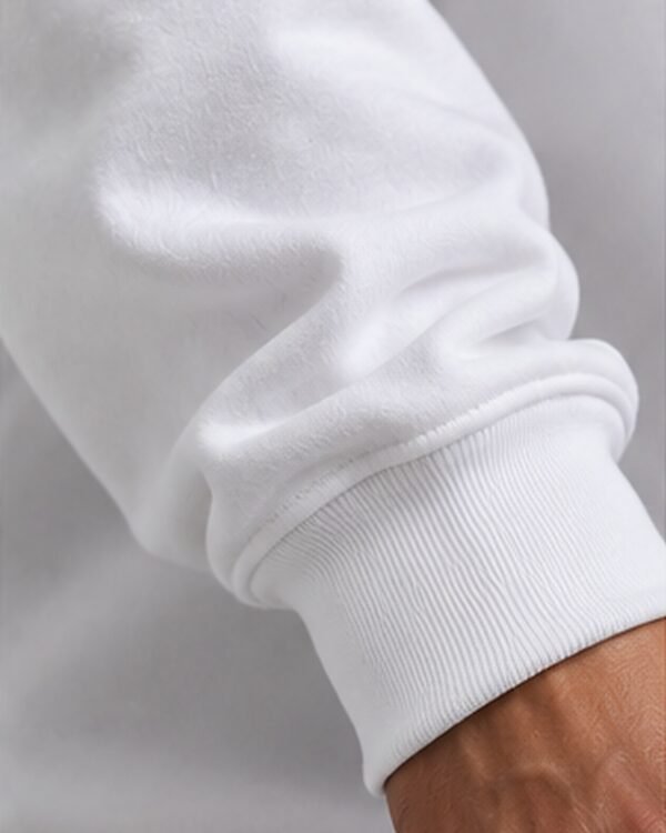 White heavyweight oversized sweatshirt 400 GSM, ribbed cuff close-up
