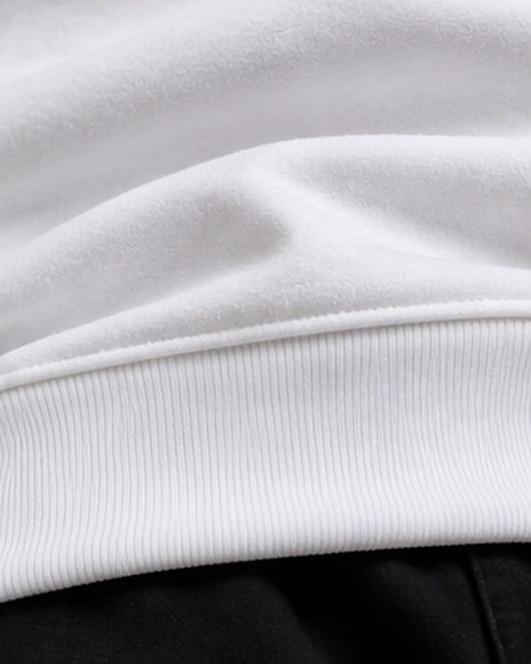 White heavyweight oversized sweatshirt 400 GSM, ribbed hem close-up